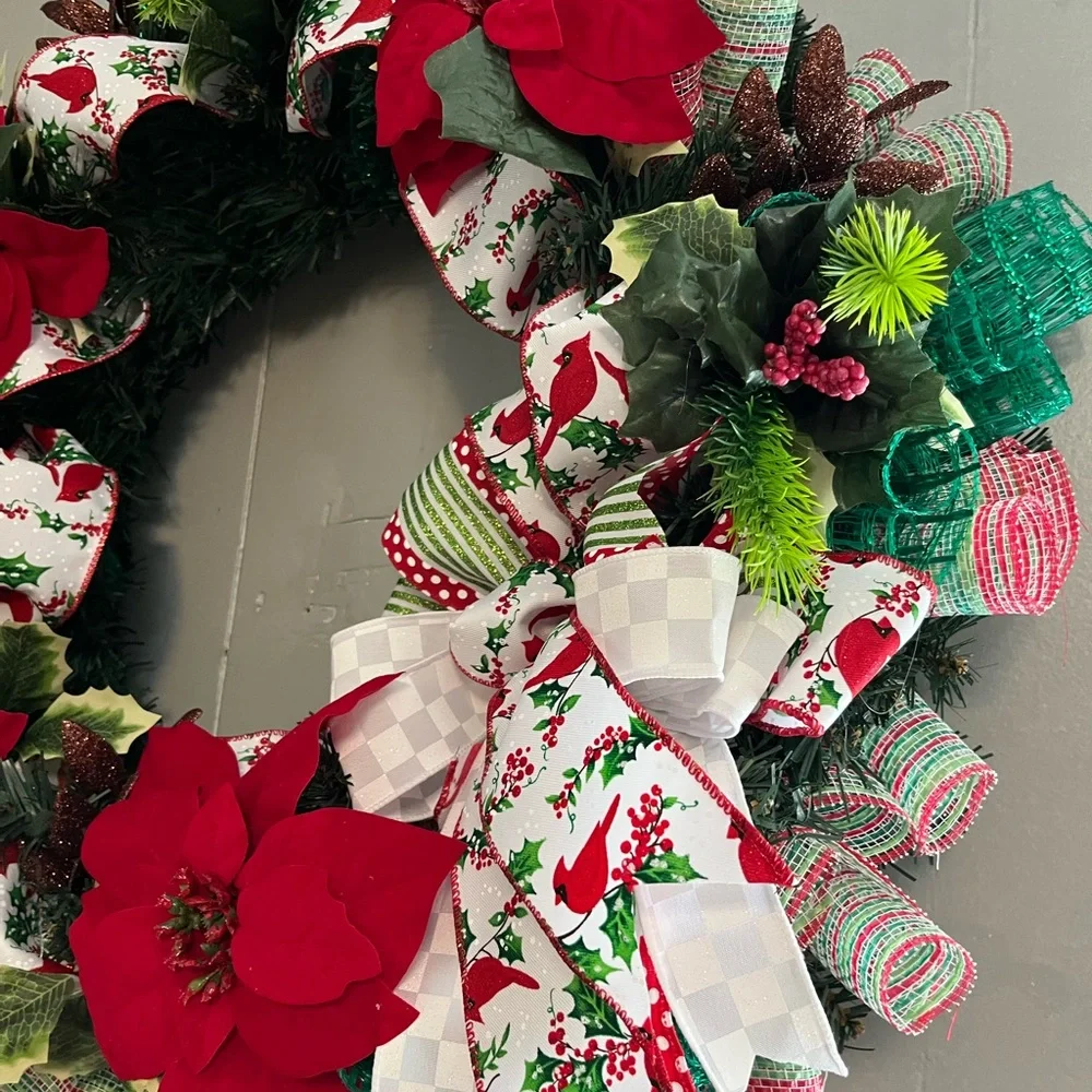 Elegant Red Poinsettia Holiday Wreath